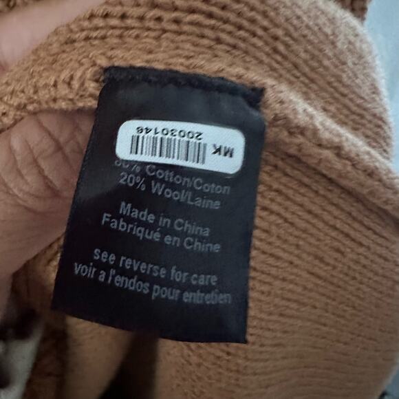 Caroline Constas Cable Knit Wool Sweater Dress Camel Tan Mock Neck Medium Cozy - Picture 10 of 13